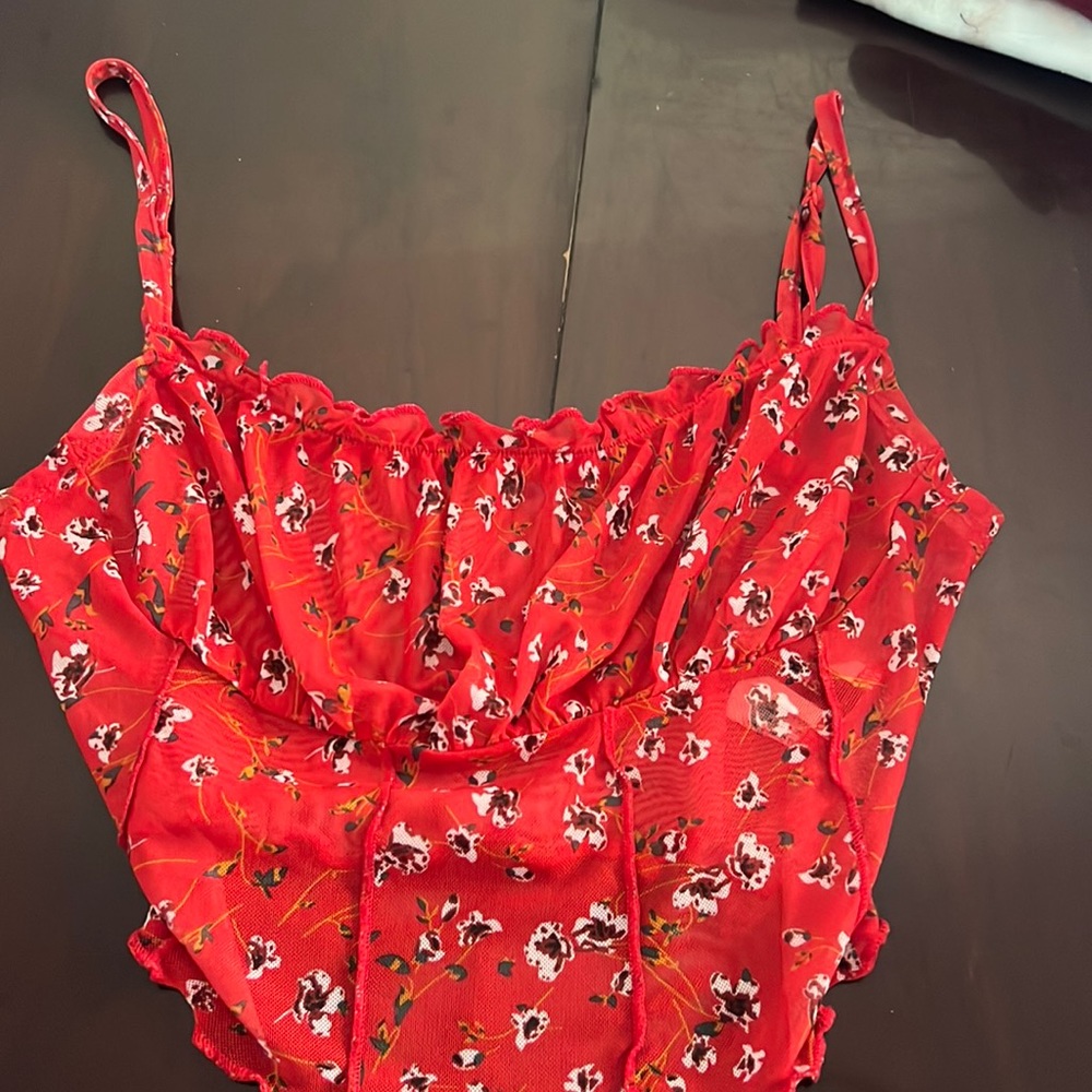 SHEIN sheer red floral crop